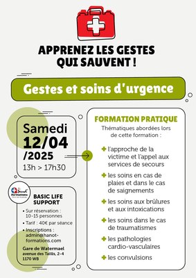 Gestes et soins d'urgence - formation pratique le samedi 12 avril