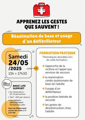 Réanimation et défibrillateur - formation pratique le samedi 24 mai