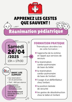 Réanimation pédiatrique - formation pratique le samedi 26 avril